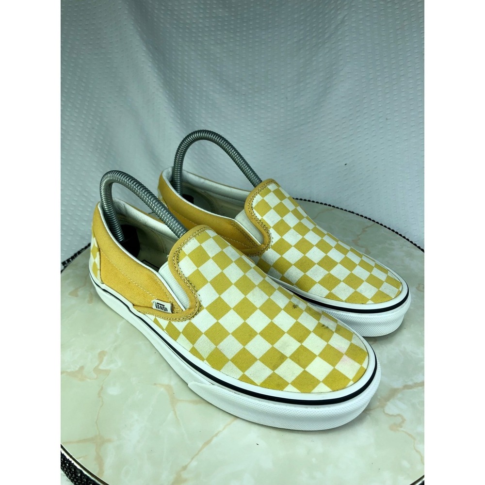 Vans Checkerboard Classic Slip-On Skate Shoes Womens 7.5 Yellow White Sneakers